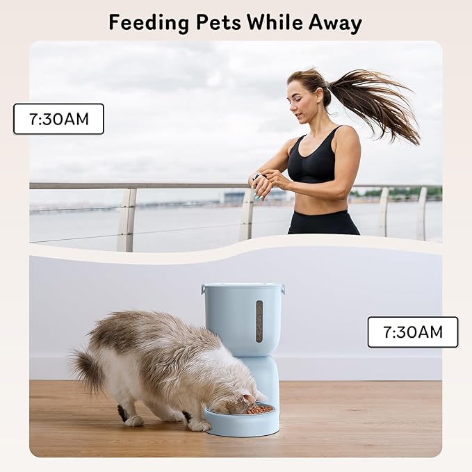 Automatic Cat Feeder and Water Dispenser FW1, Wire or Battery Cat Food Dispenser Timer Pet Feeder - Locking Lid, Desiccant Bag, Programmable Portion Control, 4 Daily Meals, 10s Voice Recorder-Blue-Mewly Pet