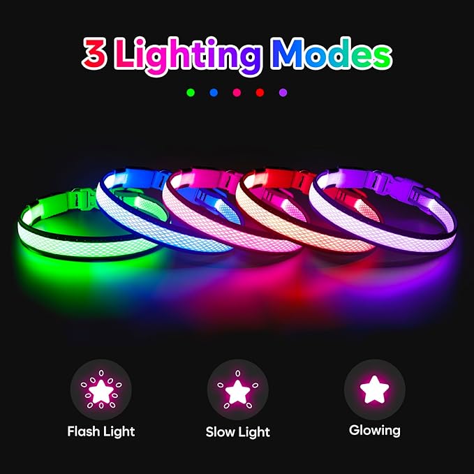 Flashseen LED Dog Collar, USB Rechargeable Light Up Dog Collar Lights, Adjustable Comfortable Soft Mesh Safety Pet Collar for Small, Medium, Large Dogs (Purple, Small)-Mewly Pet