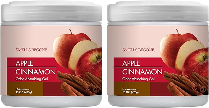 SMELLS BEGONE Air Freshener Odor Absorber Gel - 15 oz, Pack of 2 - Absorbs and Eliminates Odor in Pet Areas, Bathrooms, Cars, & Boats - Made with Essential Oils - Apple Cinnamon Scent-Mewly Pet