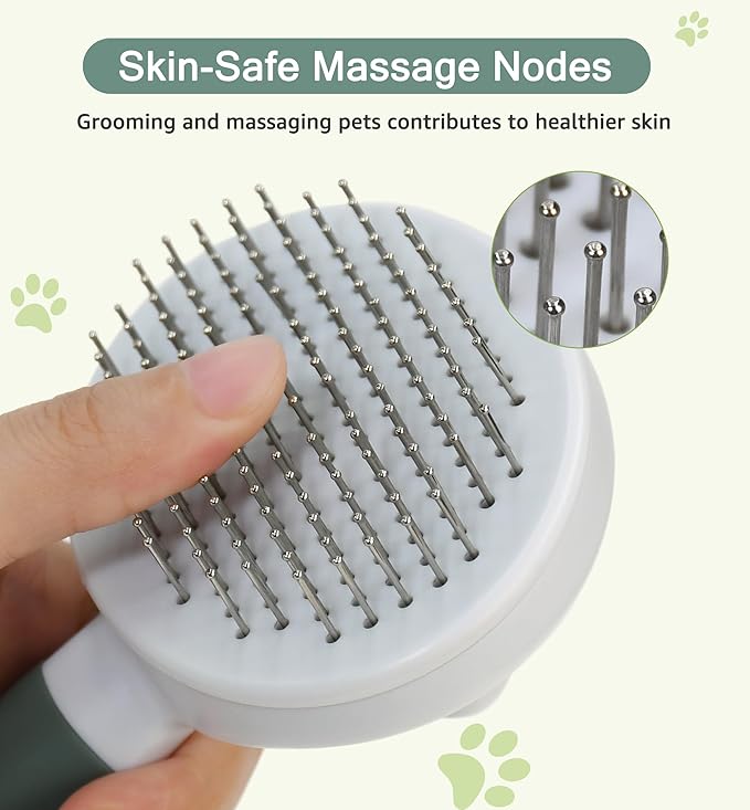 Pet Self-Cleaning Slicker Brush for Dogs & Cats, Deshedding Grooming Comb, Removes Loose Undercoat Hair & Mats, Skin-Friendly Massaging Tool for Long/Short Fur, Large & Small Breeds (Green)-Mewly Pet