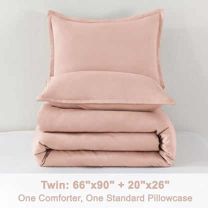 Litanika Pink Twin Comforter Set for Girls, 2 Pieces Kids Blush Plain Bedding Comforter Set, All Season Bed Set (66x90In Comforter & 1 Pillowcase)