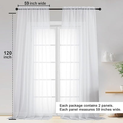 OWENIE White Sheer Curtains 120 Inches Long 2 Panels Set, Airy Lightweight Sheer White Curtains for Living Room Bedroom, Farmhouse Voile Filmy Rod Pocket Curtain Drapes, 2 Pcs, Each 59" Wx120 L Inch