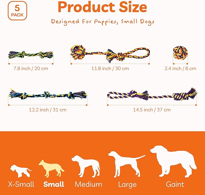 Puppy Teething Toys for Small Dogs, 5 Pack Cotton Puppy Dog Rope Toy for Small Dogs, Durable Dog Chew Toys for Aggressive Chewers Small Breed, Interactive Tug of War Puppy Toys to Keep Them Busy-Mewly Pet