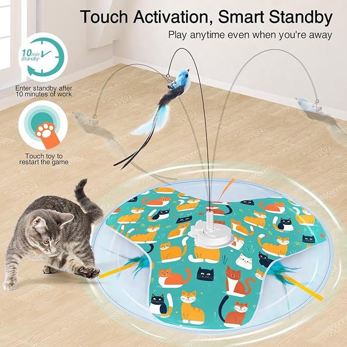 Interactive Cat Toys, 2025 Upgraded Automatic Cat Toy for Indoor Cat, Kitten Toys for Bored Indoor Adult Cats, Hide and Seek Cat Toy with Moving Feather, USB Rechargeable-Mewly Pet