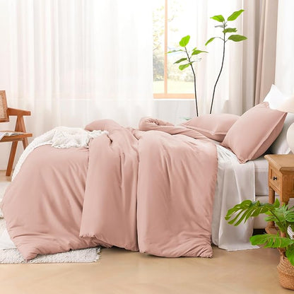 Litanika Pink Queen Size Comforter Set, 3 Pieces Blush Plain Bedding Comforter Set, All Season Bed Set (90x90In Comforter & 2 Pillowcases)