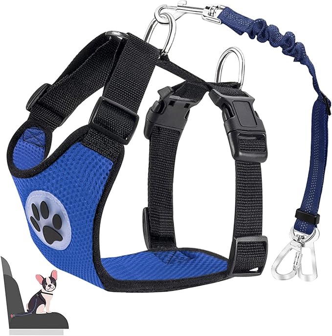Lukovee Dog Seat Belt for Car, Adjustable Dog Car Harness for Large Medium Small Dogs, Soft Padded & Breathable Mesh Dog Seatbelt with Car Strap and Carabiner(Blue Double Clip,Large)-Mewly Pet