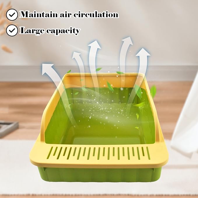 Open Top Cat Litter Box with High Side Anti-Splashing Cat Toilet with Litter Sifting Scoop Semi-Enclosed Kitten Litter Tray Pan Removable Prevent Sand Leakage Deodorizing Easy to Clean(Green)-Mewly Pet