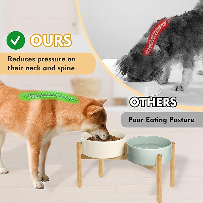 Wordcam Raised Ceramic Dog Bowls with Stand,Elevated Dog Dish, Pet Food and Water Feeder Set for Large Sized Dogs(9.4''High-60 Oz-7.6 Cups)-Mewly Pet