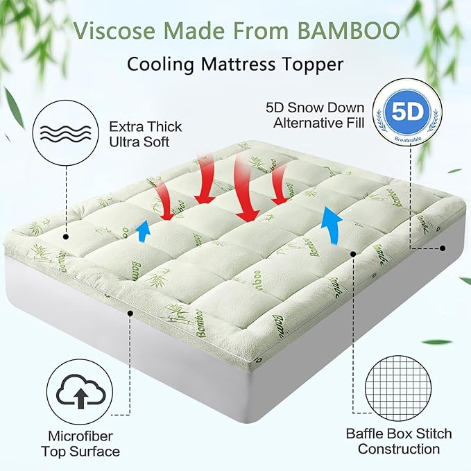 Full Size Mattress Topper for Back Pain,Premium Viscose Made from Bamboo 1200 GSM Extra Thick Mattress Pad,Quilted Fitted Pillow Top Mattress Cover with Deep Pocket Up to 21 Inches（54 * 75inch）