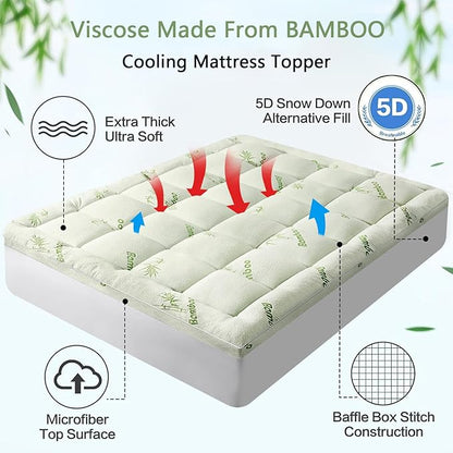 Premium Viscose Made from Bamboo King Size Mattress Topper for Back Pain, 1200 GSM Quilted Fitted Extra Thick Mattress Pad,Pillow Top Mattress Cover with Deep Pocket Up to 21 Inches（78 * 80inch）