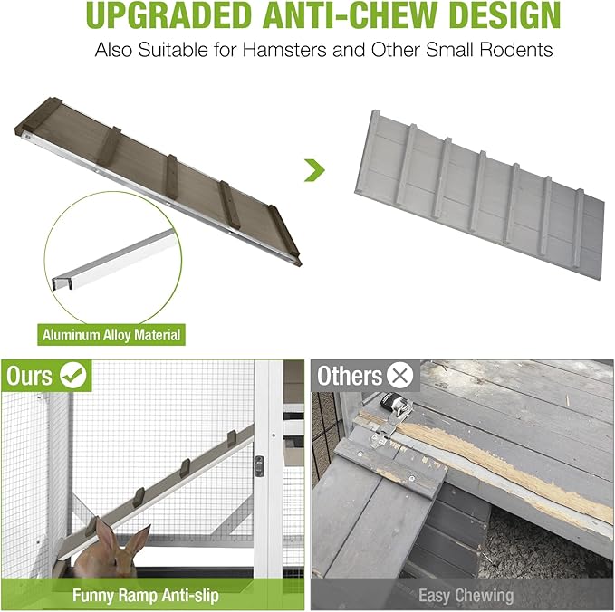 GUTINNEEN 2-Story Rabbit Hutch with Chew-Proof Ramp & Pull-Out Trays - Indoor/Outdoor 39.3" Wooden Rabbit Cage on Wheels for Rabbits, Guinea Pigs (Light Brown)-Mewly Pet