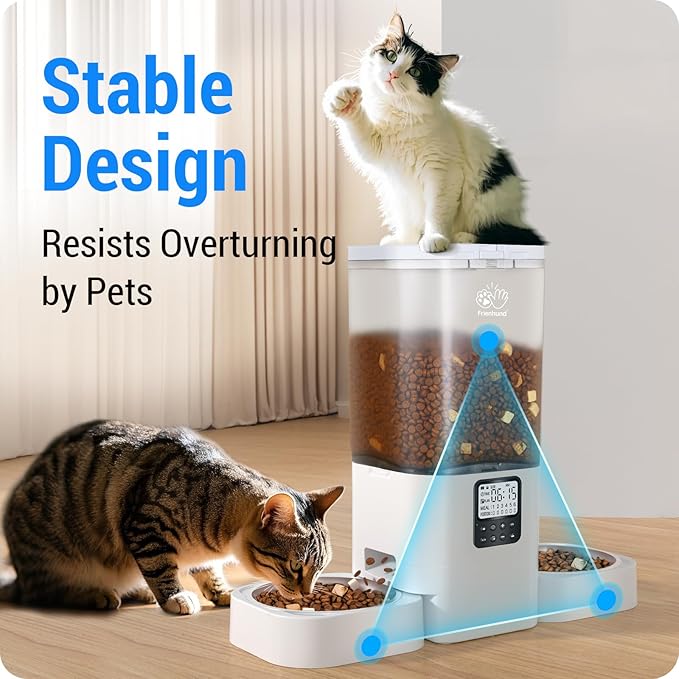 Automatic Cat Feeder with Slow Feed for 2 Cats: Timed Automatic Dog Feeder with Information Visualization Interface, Cat Food Dispenser for Multiple Pets, Detachable for Easy Cleaning-29 Cup-Mewly Pet