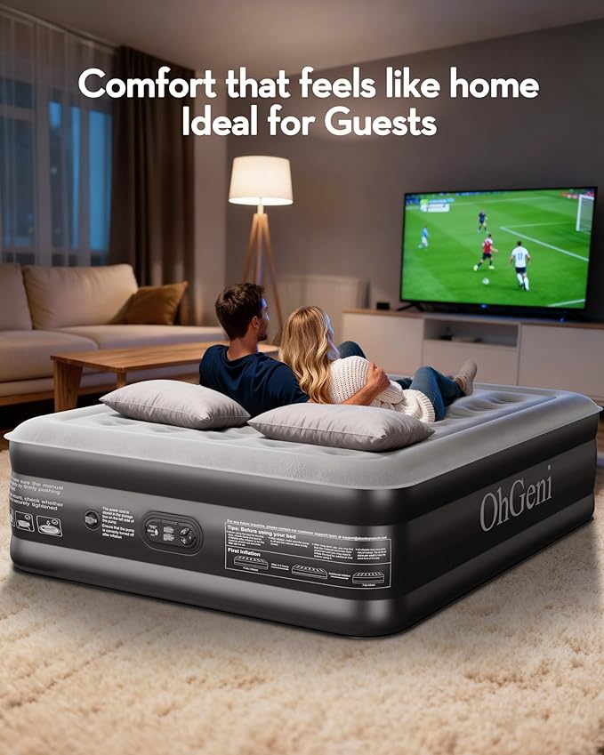 OhGeni 20" Raised King Air Mattress with Built in Pump, Luxury Real Bed Height Blow up Mattress, 3-4 Persons Inflatable Mattress for Guests & Family Party, Ideal for Elder People, 700lbs