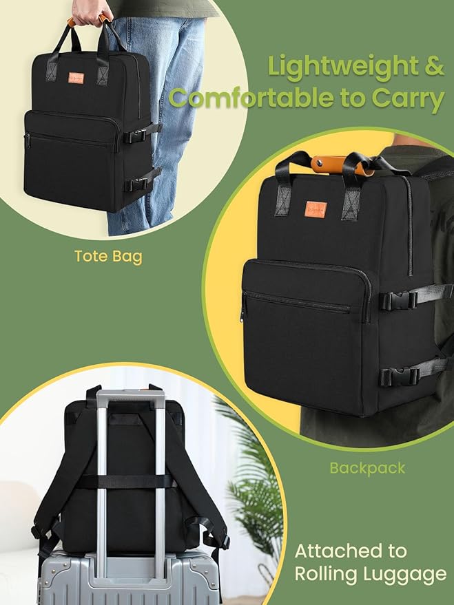 Dog Travel Bag, 25L Airline Approved Dog Travel Backpack for Pet Travel Accessories with 2 Food Storage Containers, 2 Foldable Bowls for Short Trips, Black-Mewly Pet