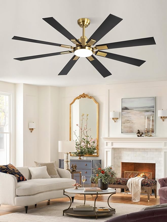 ZMISHIBO 62 Inch Black and Gold Ceiling Fans with Lights and Remote, Indoor/Outdoor Ceiling Fan for Patio Living Room, 6 Speed Reversible Quiet DC Motor, 3 CCT, Dual Finish Blades