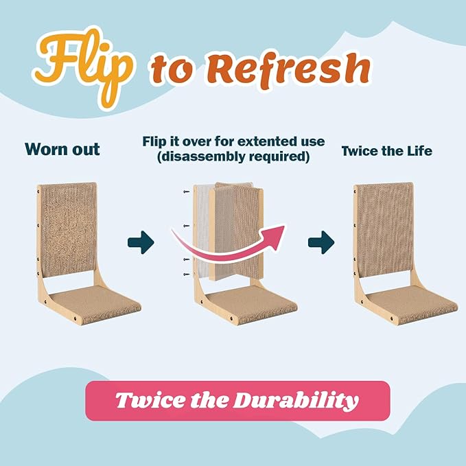 2-Pack Cat Scratching Board, 19.7'' Tall Cardboard L Shape Vertical Cat Scratchers for Indoor Cats, Cat Scratching Post for Wall and Couch, Medium-Mewly Pet