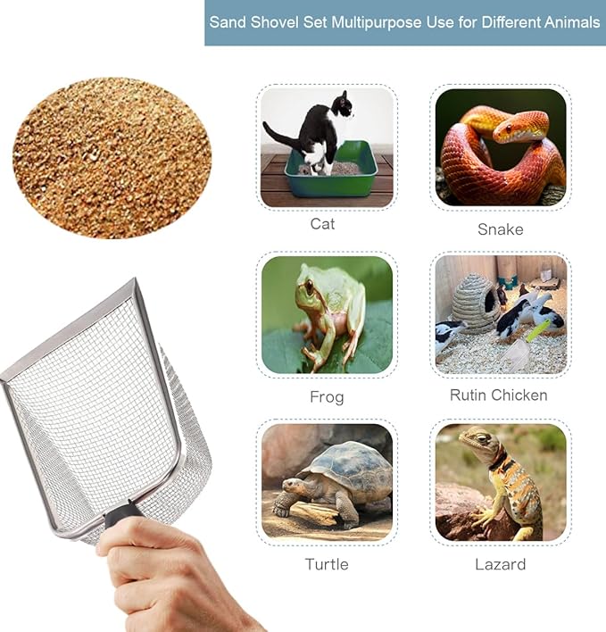 3PCS Cat Litter Scoop, Reptile Stainless Steel Fine Mesh,Litter Cleaner Corner Scoop Sand Sifter (Black-Green-Red)-Mewly Pet