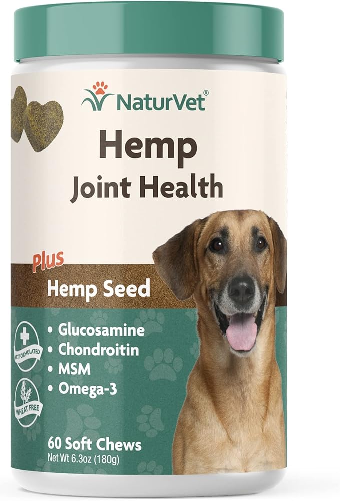 NaturVet Hemp Joint Health, Joint Care Support Supplement for Dogs, Soft Chews, 60ct Made in The USA-Mewly Pet