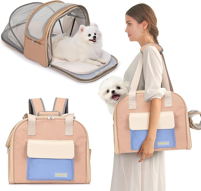 Expandable Pet Carrier Backpack, Cat Carrier Backpacks with Breathable Mesh for Cats Small Dogs Puppies Up to 25 Lbs Airline Approved Waterproof Travel Carrier with Safety Buckle for Hiking & Flights-Mewly Pet