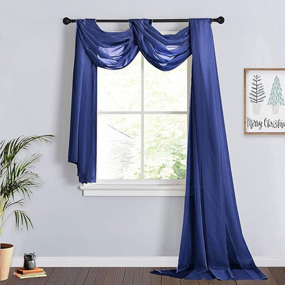 RYB HOME Sheer Curtains Scarf - Long Windows Valance for Living Room Home Decoration for Canopy Bed Ceremony Backdrop Outdoor Indoor Decor, 60 x 216 inches Long Each, 2 Panels, Navy Blue