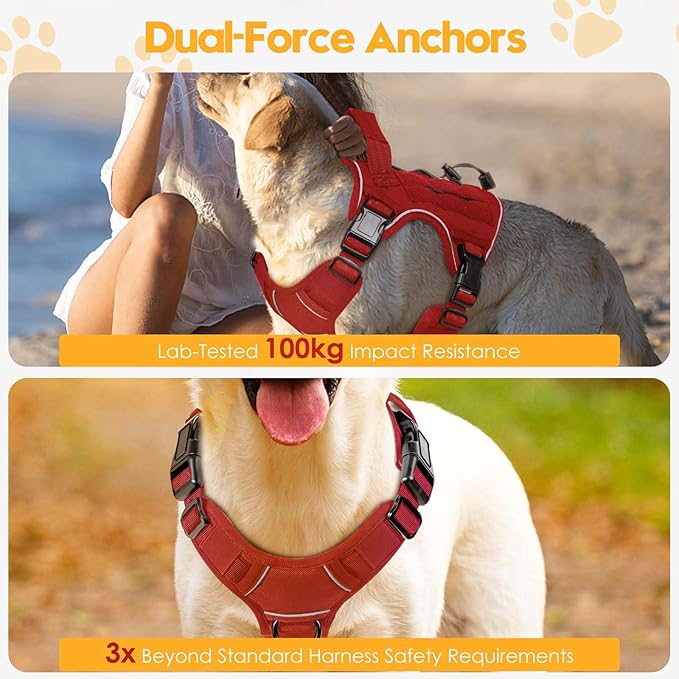 Heavy-Duty Tactical Dog Harness for Large Dogs, No Pull Adjustable Reflective Pet Vest with Molle System, K9 Military-Grade Control for Service Training, Outdoor & 10+ Breeds, Red, Small-Mewly Pet