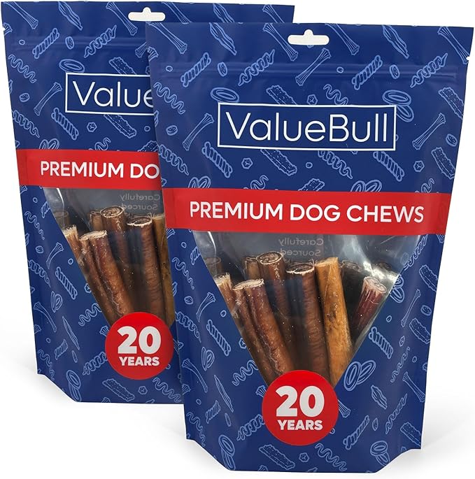 ValueBull Bully Sticks for Large Dogs, Super Jumbo 6 Inch, 50 Count - All Natural, Grass Fed, Single Ingredient, Long Lasting Dog Treats for Aggressive Chewers-Mewly Pet