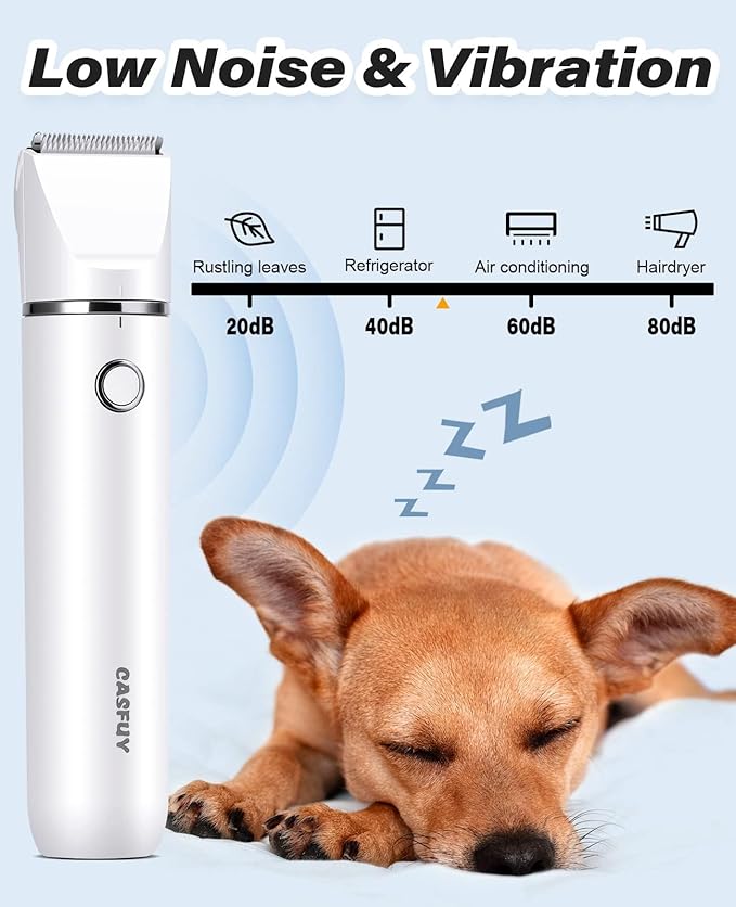 Casfuy Cordless Dog Paw Trimmer - Low Noise Small Dog Clippers with Double Blades USB Rechargeable Grooming Clipper for Dogs Cats and Small Pets for Trimming Hair Around Paws, Eyes, Ears, Face, Rump-Mewly Pet