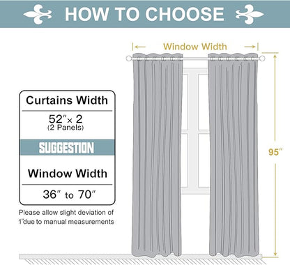 ChrisDowa 100% Blackout Curtains for Bedroom with Black Liner, 2 Thick Layers Total Blackout Thermal Insulated Grommet Long Window Curtains 2 Panels Set (Dark Grey, 52 x 95 Inch)