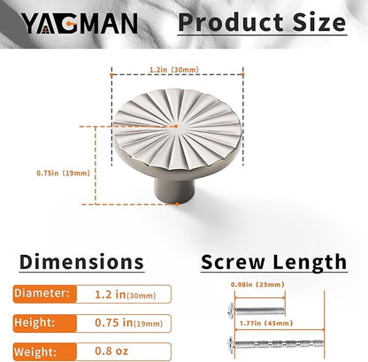 2 Pack Kitchen Cabinet Knobs Round Sunflower Dresser Knob Modern Drawer Hardware Cupboard Handles Furniture Knob for Bathroom Single Hole Knobs for Wardrobe Nickel TYH-BN-K2