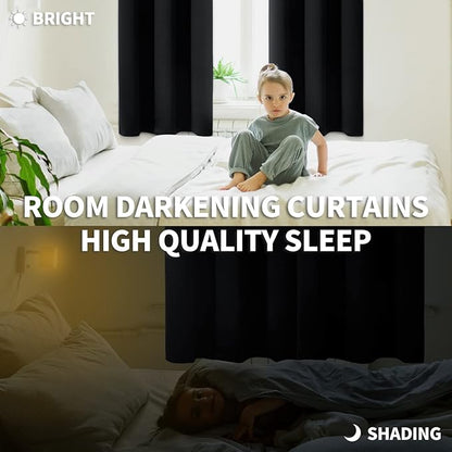 BGment Blackout Curtains for Bedroom - Grommet Thermal Insulated Room Darkening Curtains for Living Room, Set of 2 Panels, Each 46 x 72 Inch, Black