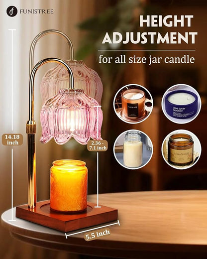 Pink Candle Warmer Lamp with Timer & Dimmer, Candle Lamp Warmer Adjustable Height, Gifts for Women Mom Birthday Christmas, House Warming New Home Bedroom Decor,Lotus Flower Wax Warmer for Jar Candles