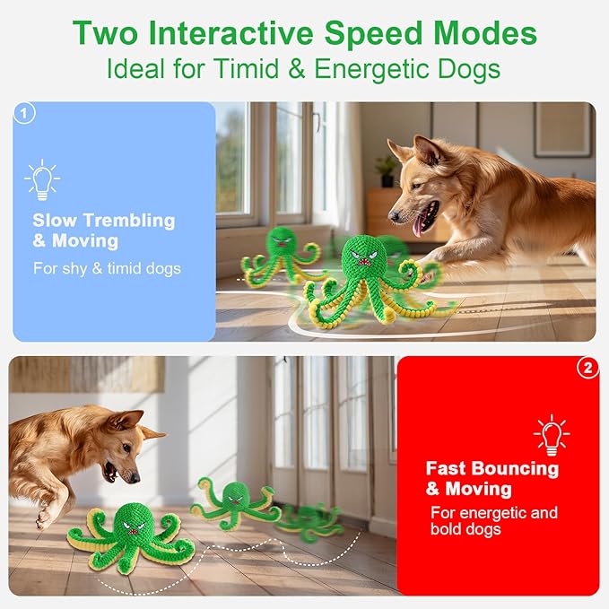 Interactive Dog Toys Octopus,Durable Automatic Jumping Dog Toy to Keep Them Busy,Squeaky Moving Tug of War Doggie Toy,USB Rechargeable Puppy Toys (Green)-Mewly Pet