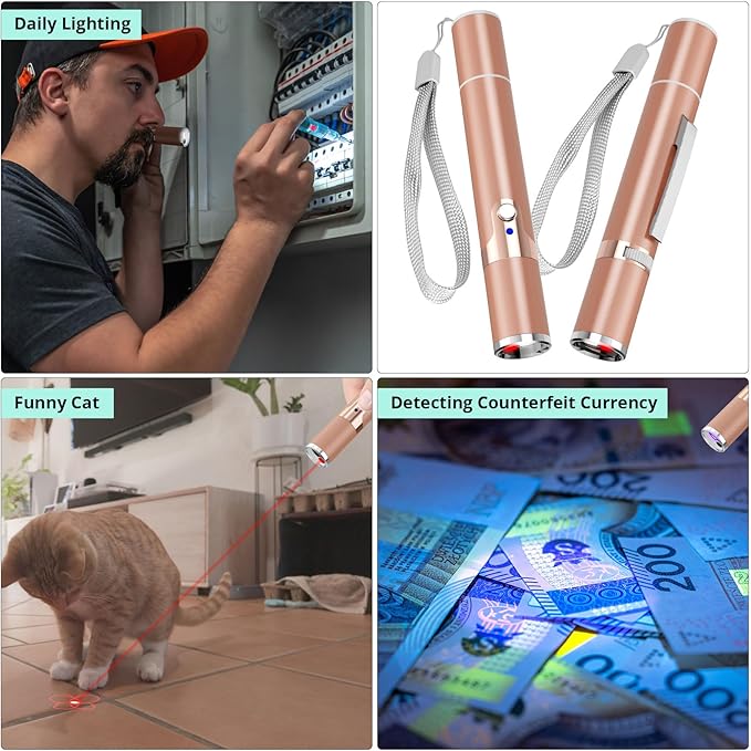 TBTeek Cat Toys for Indoor Cats, 2 Pieces, Rechargeable, 7 Adjustable Patterns, Interactive Kitten Pet Dog Red Dot Chase Light Toy for Cats Fun Playing Exercise(Rose Gold)-Mewly Pet