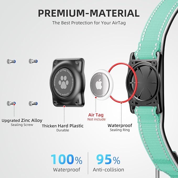 Upgraded AirTag Dog Collar, IP68 Waterproof Air Tag Dog Collar Holder, Reflective, Ultra-Durable, Comfortable Padded, Heavy Duty Dog Collars for Small Medium Large Dogs (Aqua, S)-Mewly Pet