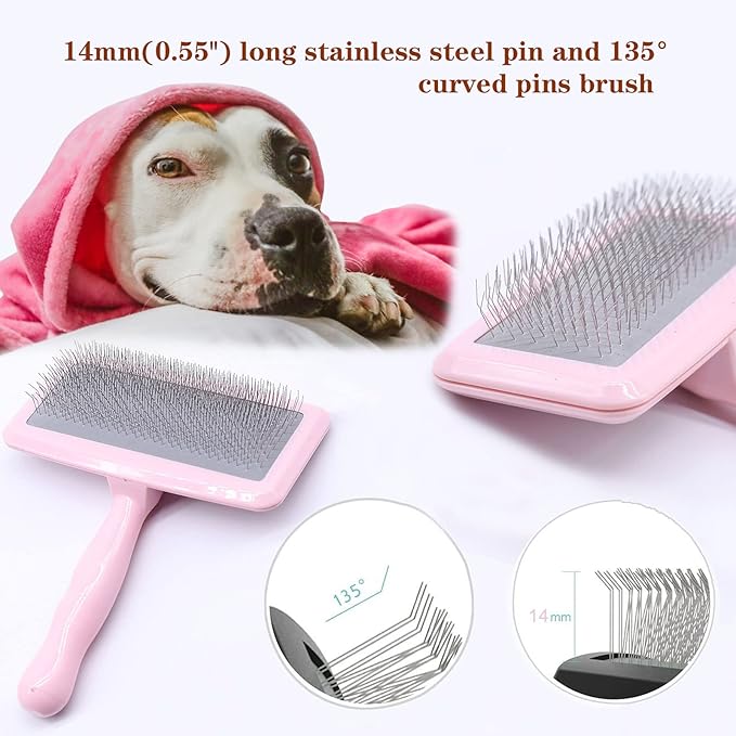 Air Cushion Slicker Brush for Dogs Cats,Soft Pin Shedding Brush for Short Haired Dog,Cat, Pet Grooming Wire Brush for Thin Curly Matted Tangled Hair,14mm(0.55"),Pink-Mewly Pet