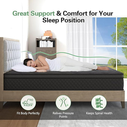 Twin Mattress 12 Inch, Medium Firm Hybrid Mattresses Euro Top for Back & Lumbar Support,Individual Pocket Spring Bed for Motion Isolation & Pressure Relief