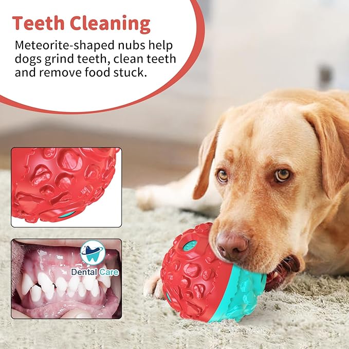 Dog Ball for Aggressive Chewers - Interactive Dog Toy Balls Fun Squeaky Sound to Keep Them Busy, Durable for Small Medium Large Breeds, Rubber Pet Chew Toys, As Seen on TV, Blue & Red-Mewly Pet