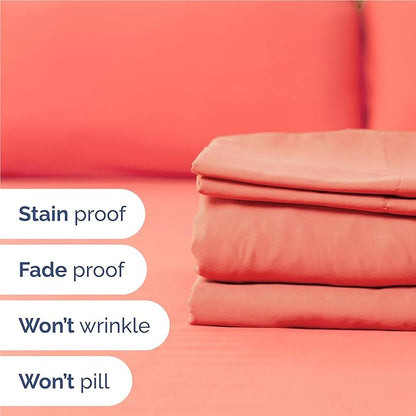 Twin XL 4 Piece Sheet Set - Comfy Breathable & Cooling - Ultra Soft Hotel Luxury Bedding Set w/ 8-16 Inch Deep Pockets - 1 Flat & 1 Fitted Sheet & 2 Pillowcases - Wrinkle Free and Easy Care - Coral