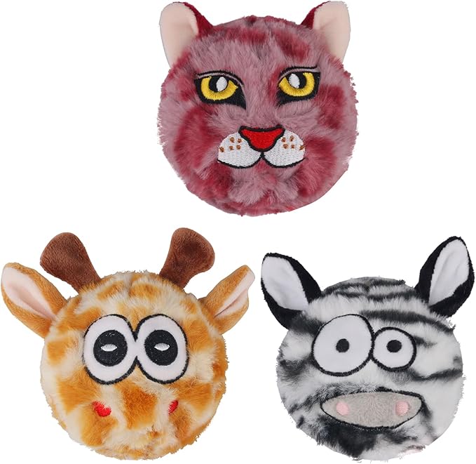 DKING 3Pack Squeaky Dog Balls,2 in1 Funny Puppy Ball Toys,Birthday Dog Toy for Small Medium Dogs (Animal Ball)-Mewly Pet