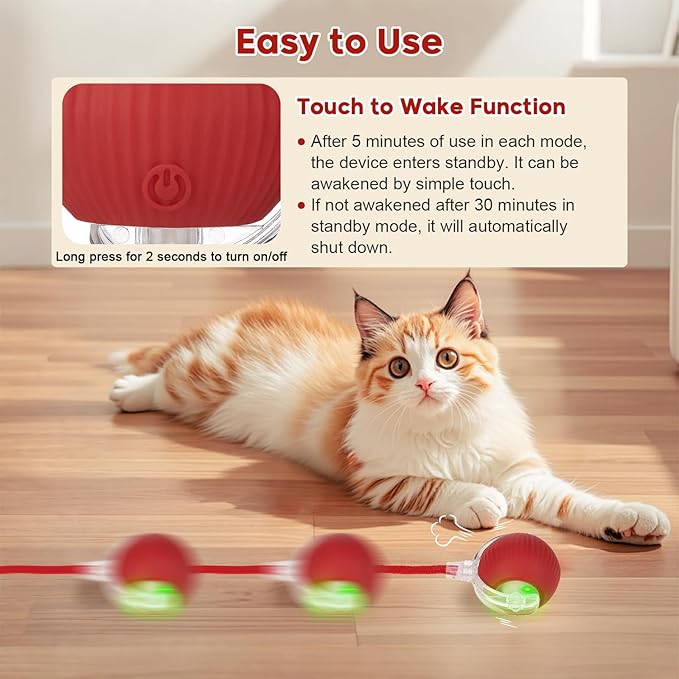 Interactive Cat Toy Dog Toy, Electric Automatic Rolling Moving Toys, Self Activated Play Smart Rolling Ball for Cats & Dogs, Chase Teaser Pet Ball for Bored Indoor Cats/Kittens/Dogs, Rechargeable-Mewly Pet