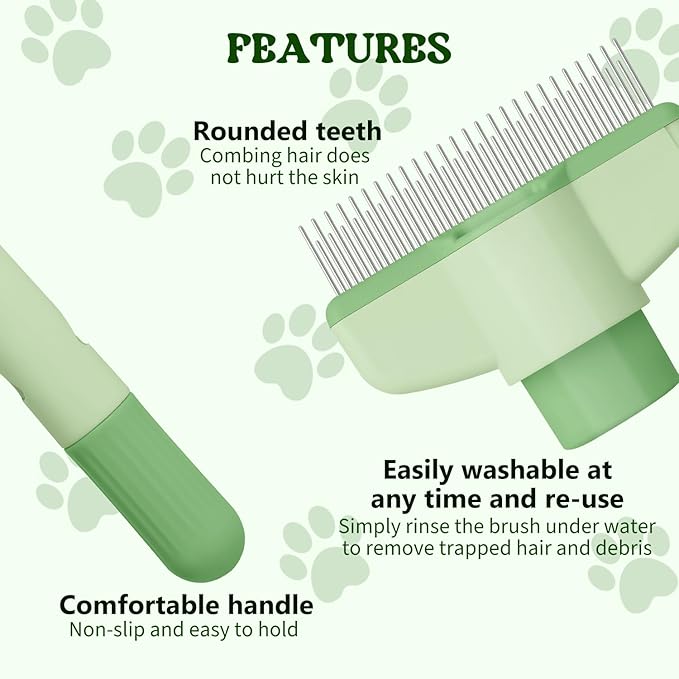 Pet Hair Removal Comb Flea Comb, 2025 New Cat Grooming Brush with Release Button, De-Shedding Cat Brush for Short and Long Hair Cats (Yellow+Green)-Mewly Pet