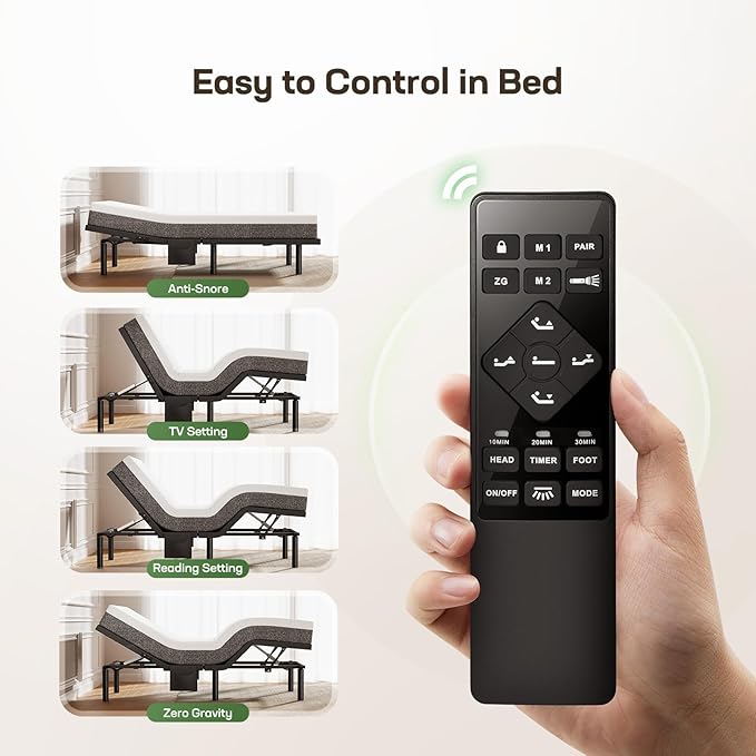 Marsail MS01-1 Full Adjustable Bed Base with Massage, 4 Ports USB A&C Adjustable Bed Frame with Under-Bed Nightlight, 3 Minutes Fast Assembly, Wireless Control Adjustable Bed with 4 Height Options