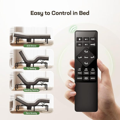 Marsail MS01-1 Full Adjustable Bed Base with Massage, 4 Ports USB A&C Adjustable Bed Frame with Under-Bed Nightlight, 3 Minutes Fast Assembly, Wireless Control Adjustable Bed with 4 Height Options