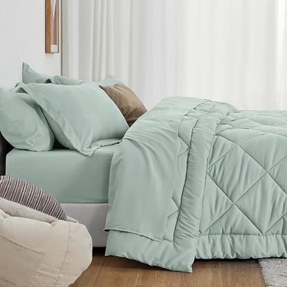 Love's cabin Queen Comforter Set Aqua, 7 Pieces Queen Bed in a Bag, All Season Bedding Sets with 1 Comforter, 1 Flat Sheet, 1 Fitted Sheet, 2 Pillowcase and 2 Pillow Sham