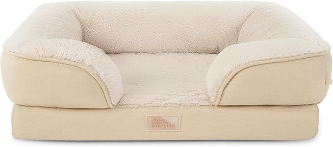 TOWN & COUNTRY EVERYDAY CuddleTown Comfy Solid Bolster Sofa Pet Bed, Supportive & Calming Egg Crate Foam, Non-Slip Bottom, Machine Washable Cover, Beige, Large 35"x25"x8"-Mewly Pet