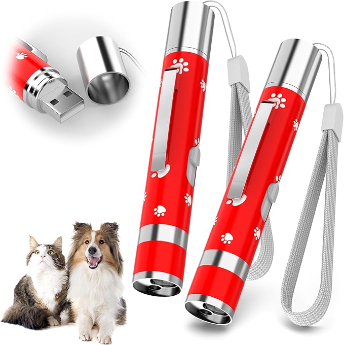 EAWONGEE Cat Toys, Rechargeable Interactive Toy for Cats with 7 Light Projection Modes, Indoor Kitty Pet Dog Toy for Training Chaser, 2 PCS Red-Mewly Pet