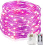 String Lights,LED Copper Wire Lights, Each Set 33ft/10M 100LEDs and 6 Remote Control.AA Battery Powered,Decor Rope Lights for Holiday,Wedding, Parties.(Pink)