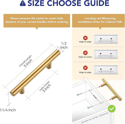 Ravinte 12 Pack 5 Inch Cabinet Pulls Brushed Brass Stainless Steel Kitchen Drawer Pulls Cabinet Handles 5”Length, 3” Hole Center