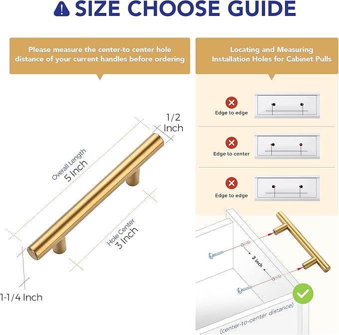 Ravinte 1 Pack 5 Inch Cabinet Pulls Brushed Brass Stainless Steel Kitchen Drawer Pulls Cabinet Handles 5”Length, 3” Hole Center