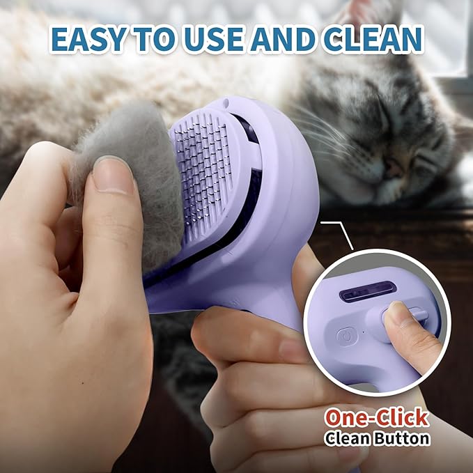 3 in 1 Steam Cat Brush for Shedding - Self-Cleaning Dog Grooming Tool for Long and Short Hair Pets - Removes Static, Flying Hair, and Loose Fur (Purple)-Mewly Pet